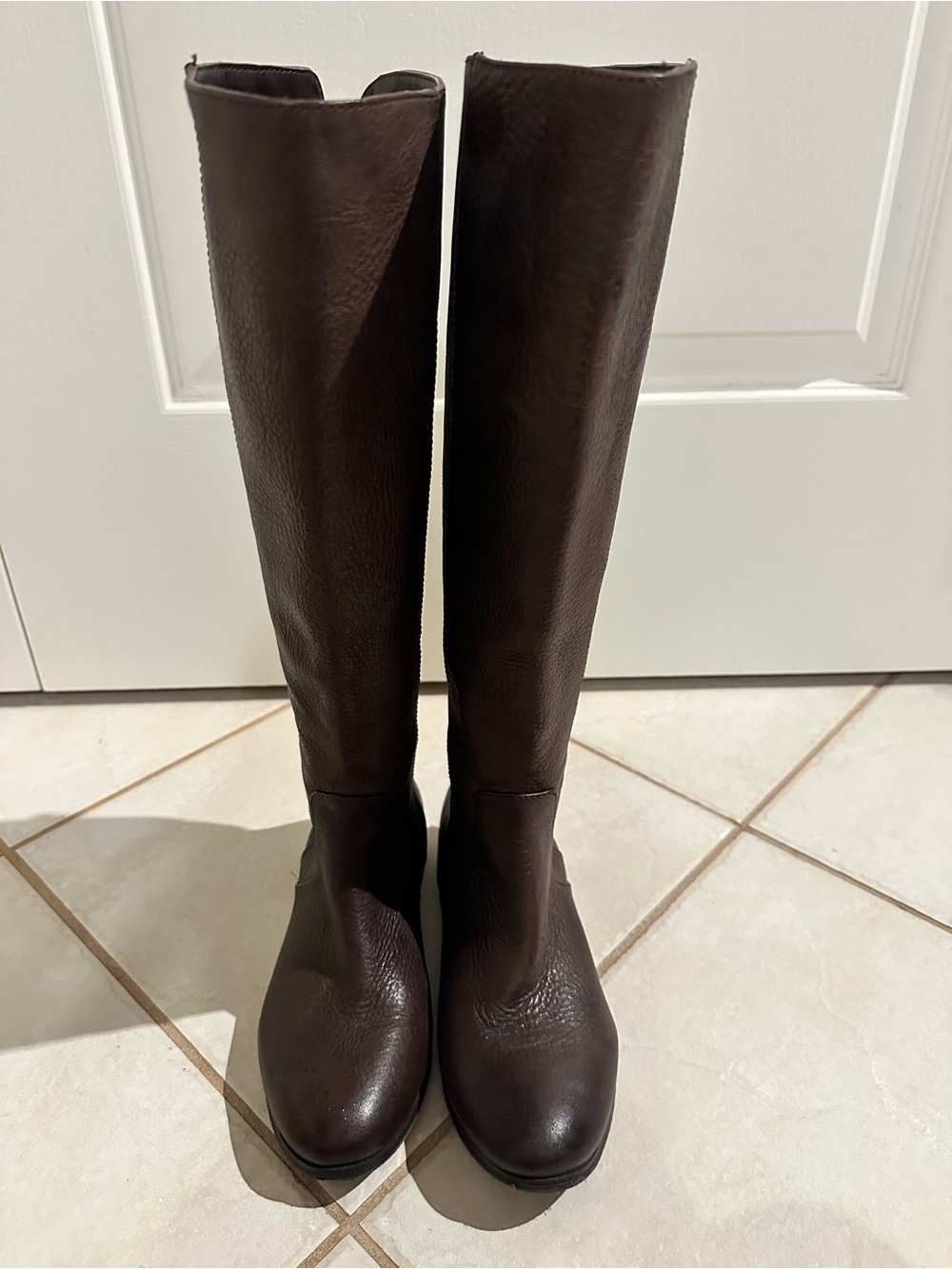 Classic Tall Leather Riding Boots - Dark Brown